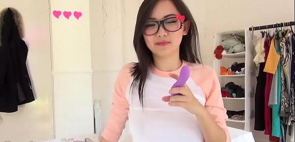  Naturally busty Asian teen Harriet Sugarcookie uses her vibrator